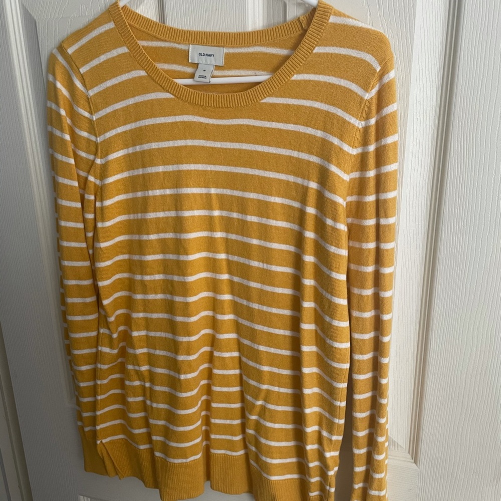 Yellow and White Striped Sweater, Old Navy, Size: Medium